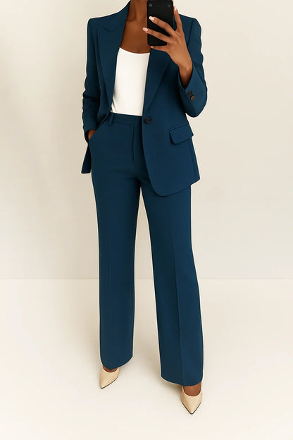 Women's tailored blazer and straight-leg trousers matching set – Navy Blue