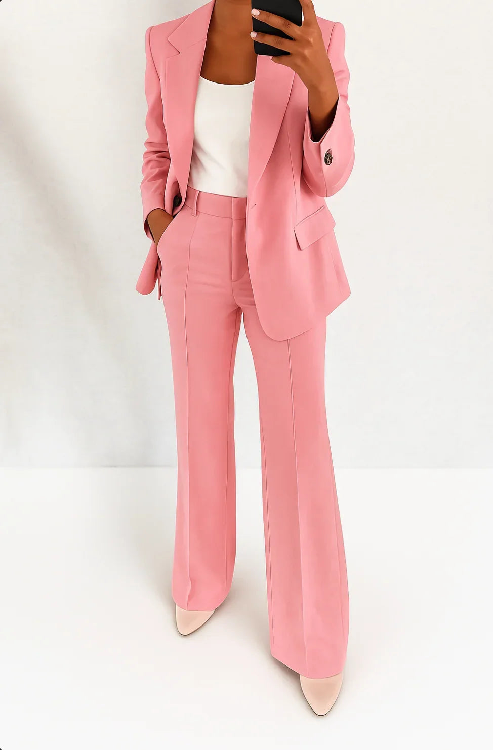 Women's tailored blazer and straight-leg trousers matching set – Pink