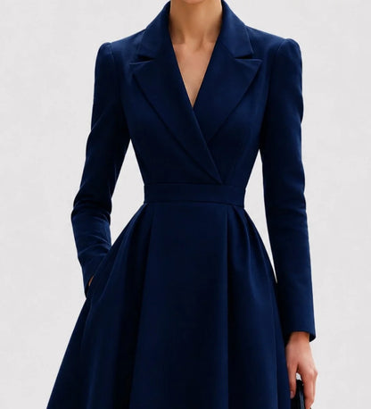 Women's tailored coat formal dresses structured midi fit-and-flare – Navy Blue