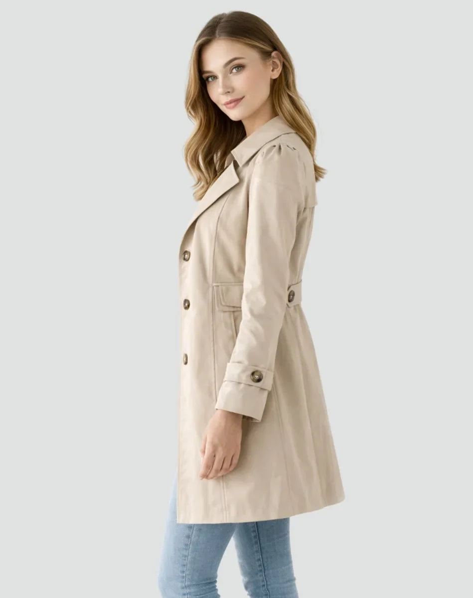 Women's tailored mid-length double-breasted trench coat