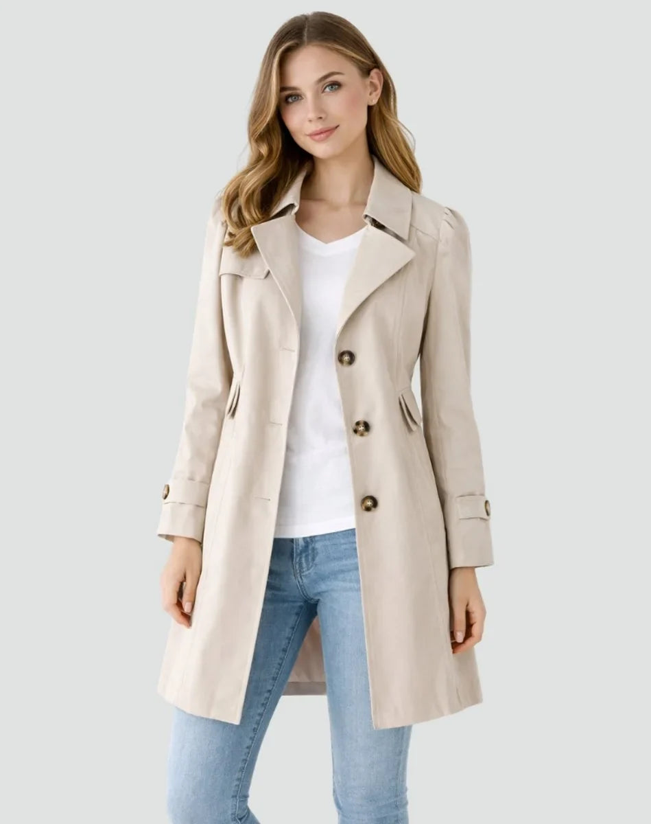 Women's tailored mid-length double-breasted trench coat – Beige