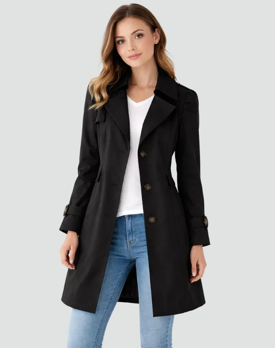 Women's tailored mid-length double-breasted trench coat – Black