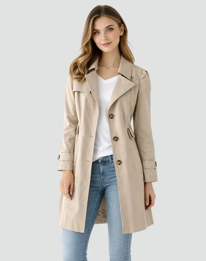 Women's tailored mid-length double-breasted trench coat – Khaki
