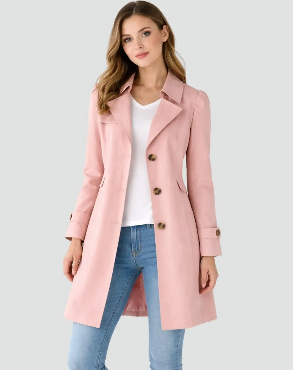 Women's tailored mid-length double-breasted trench coat – Pink