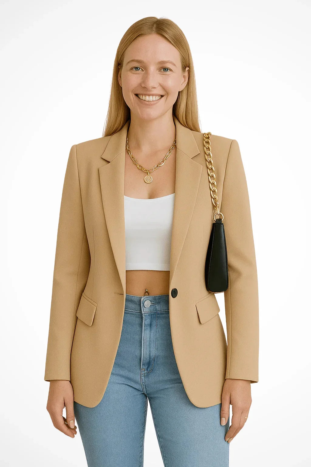 Women's tailored single-button blazer, a classic addition to any blazer wardrobe – Beige