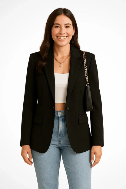 Women's tailored single-button blazer, a classic addition to any blazer wardrobe – Black