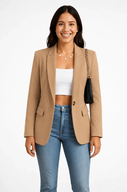 Women's tailored single-button blazer, a classic addition to any blazer wardrobe – Brown