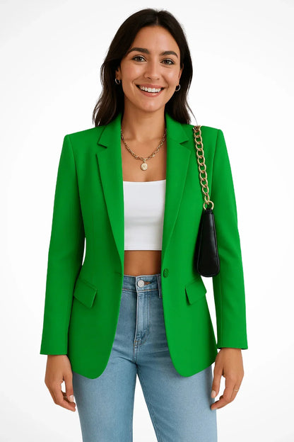 Women's tailored single-button blazer, a classic addition to any blazer wardrobe – Green