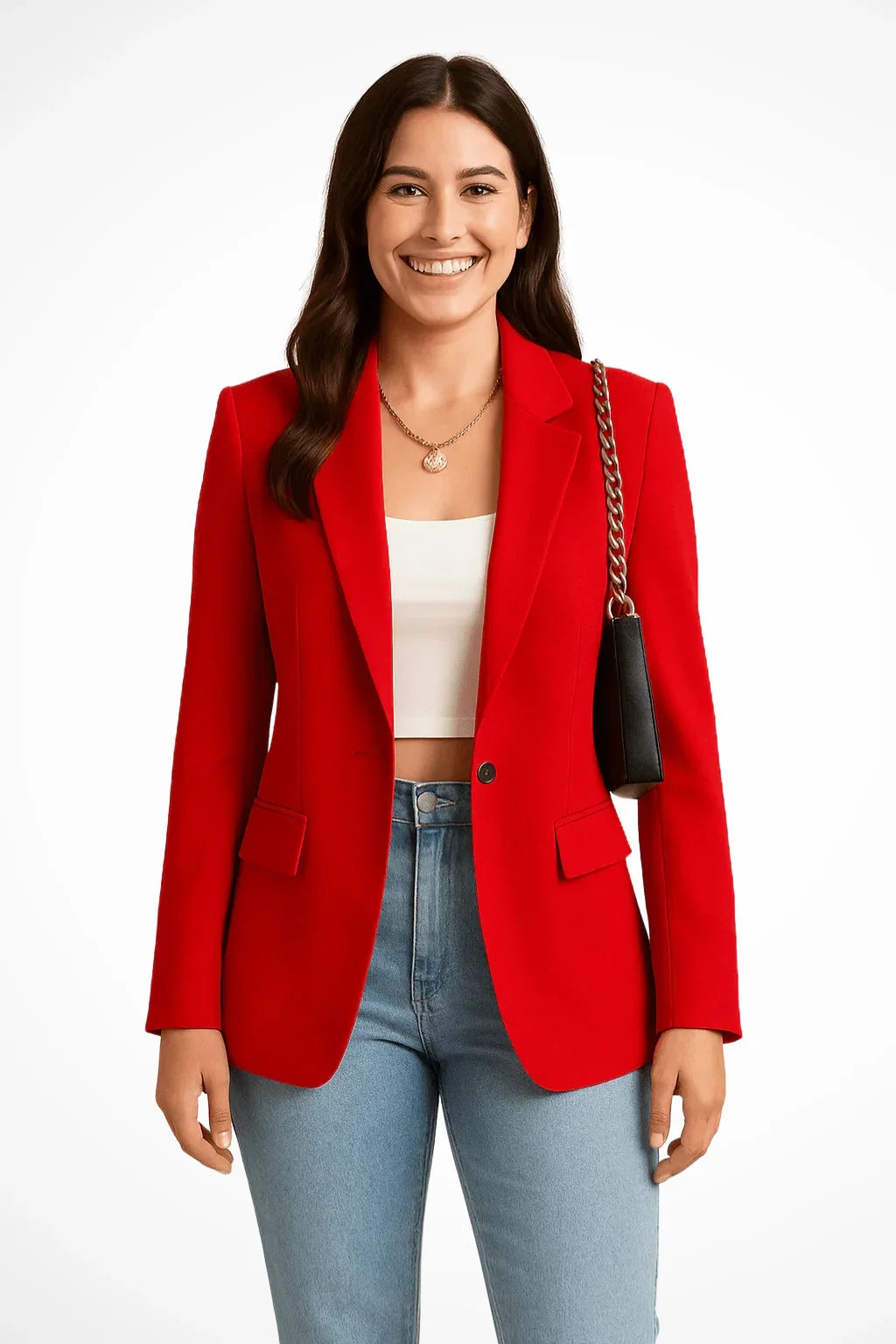Women's tailored single-button blazer, a classic addition to any blazer wardrobe – Red