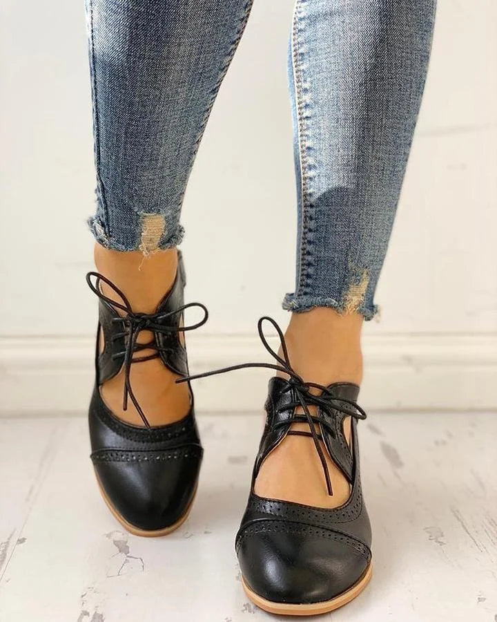 Women's brogue oxford shoes with lace-up cut-out sides and block heel