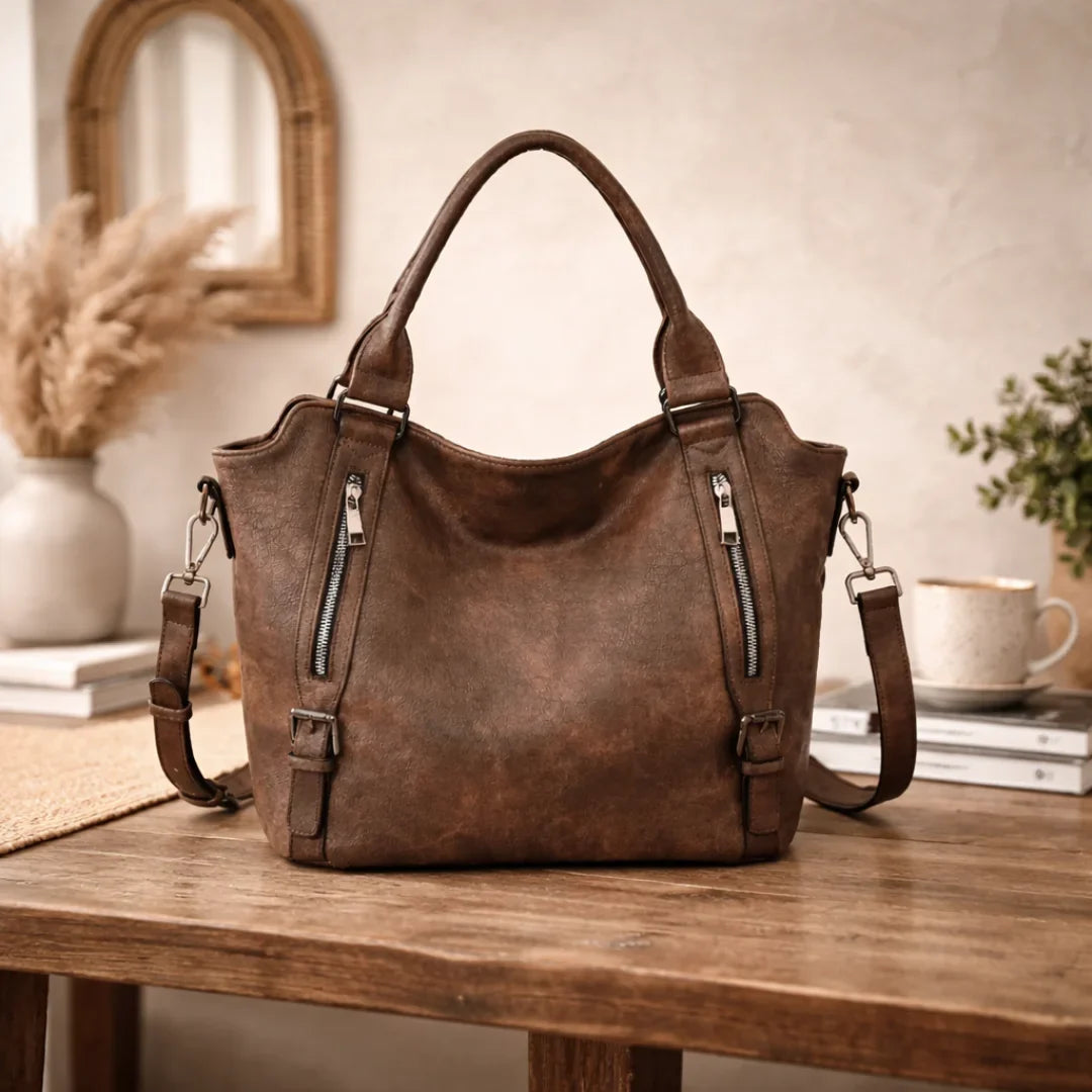 Women's faux-leather slouchy crossbody shoulder bag with dual zipper pockets