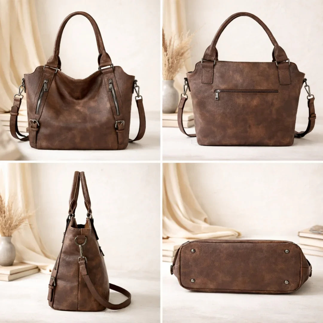 Women's faux-leather slouchy crossbody shoulder bag with dual zipper pockets