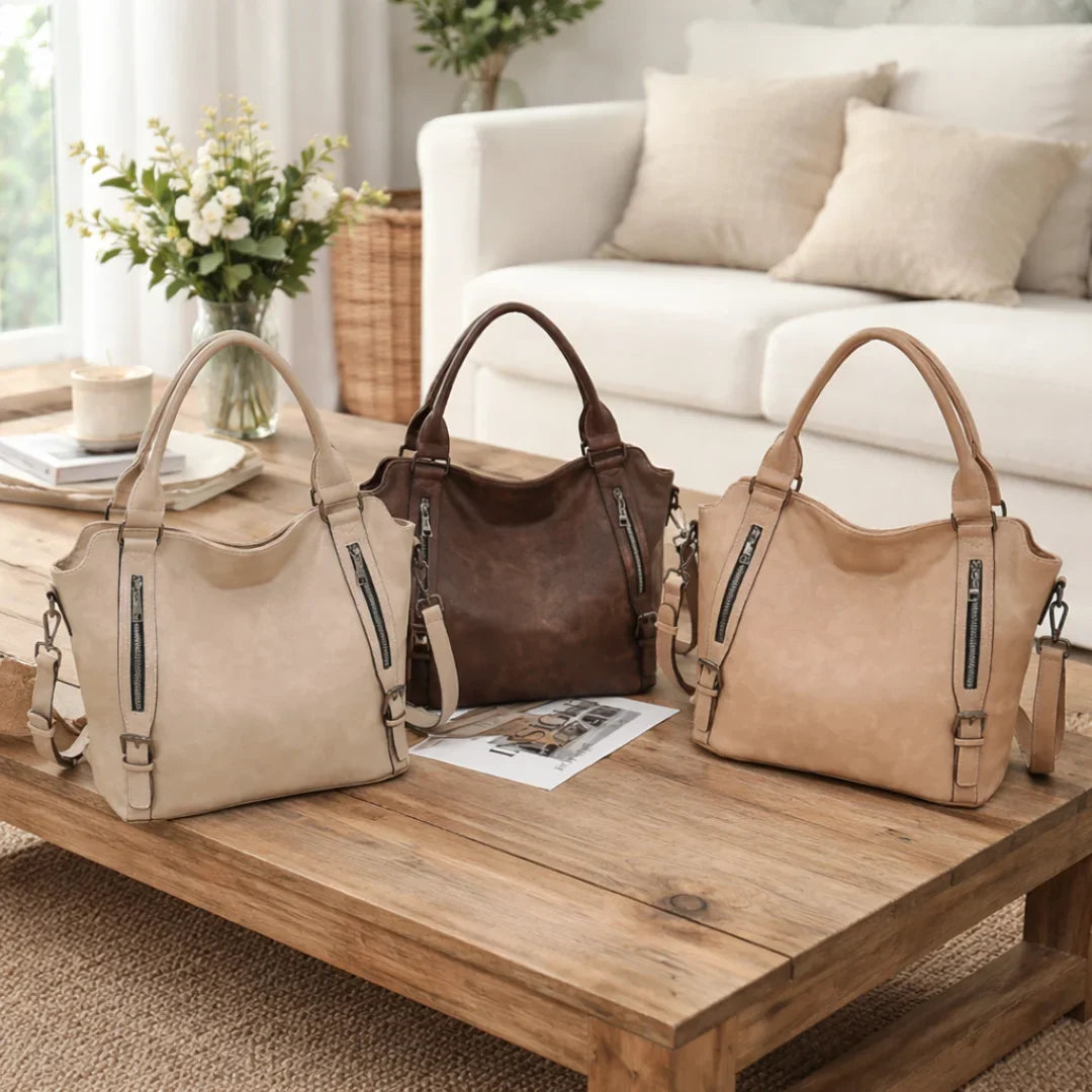 Women's faux-leather slouchy crossbody shoulder bag with dual zipper pockets