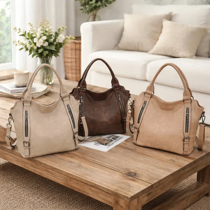 Women's faux-leather slouchy crossbody shoulder bag with dual zipper pockets