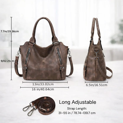 Women's faux-leather slouchy crossbody shoulder bag with dual zipper pockets