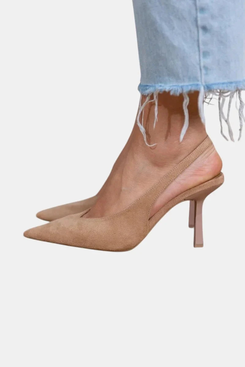 Women's suede pointed-toe pumps with slingback stiletto heel – Brown