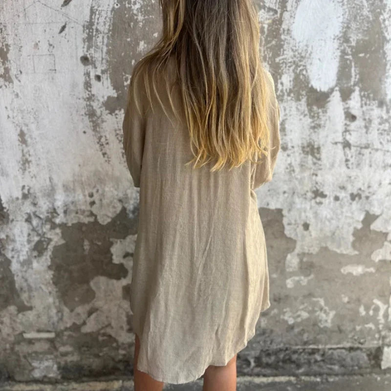 Women's textured casual matching set with long-sleeve button-up shirt and shorts