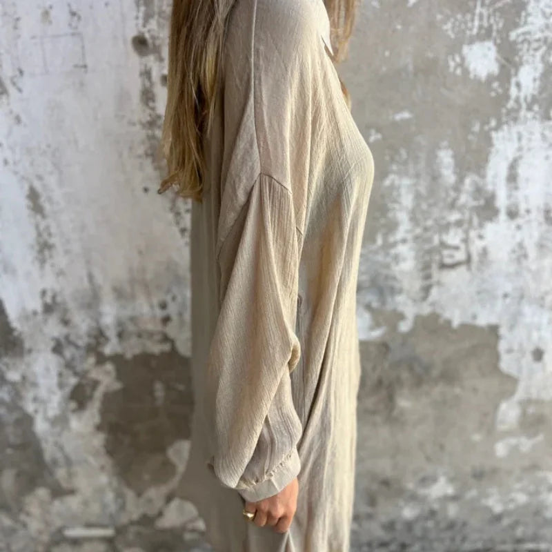 Women's textured casual matching set with long-sleeve button-up shirt and shorts