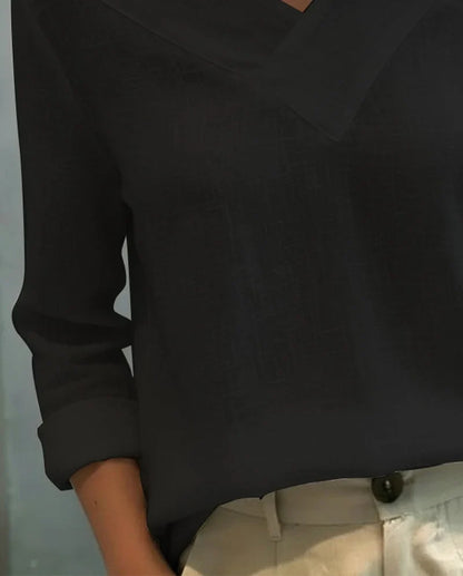 Women's textured long-sleeve top with asymmetric V-neck