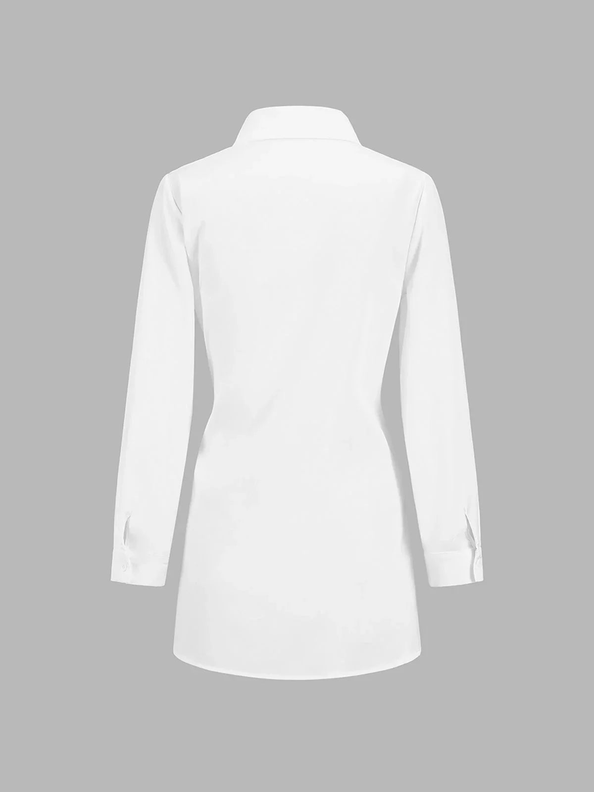 Women's tie-waist button-down long-sleeve shirt blouse with V-neck collar