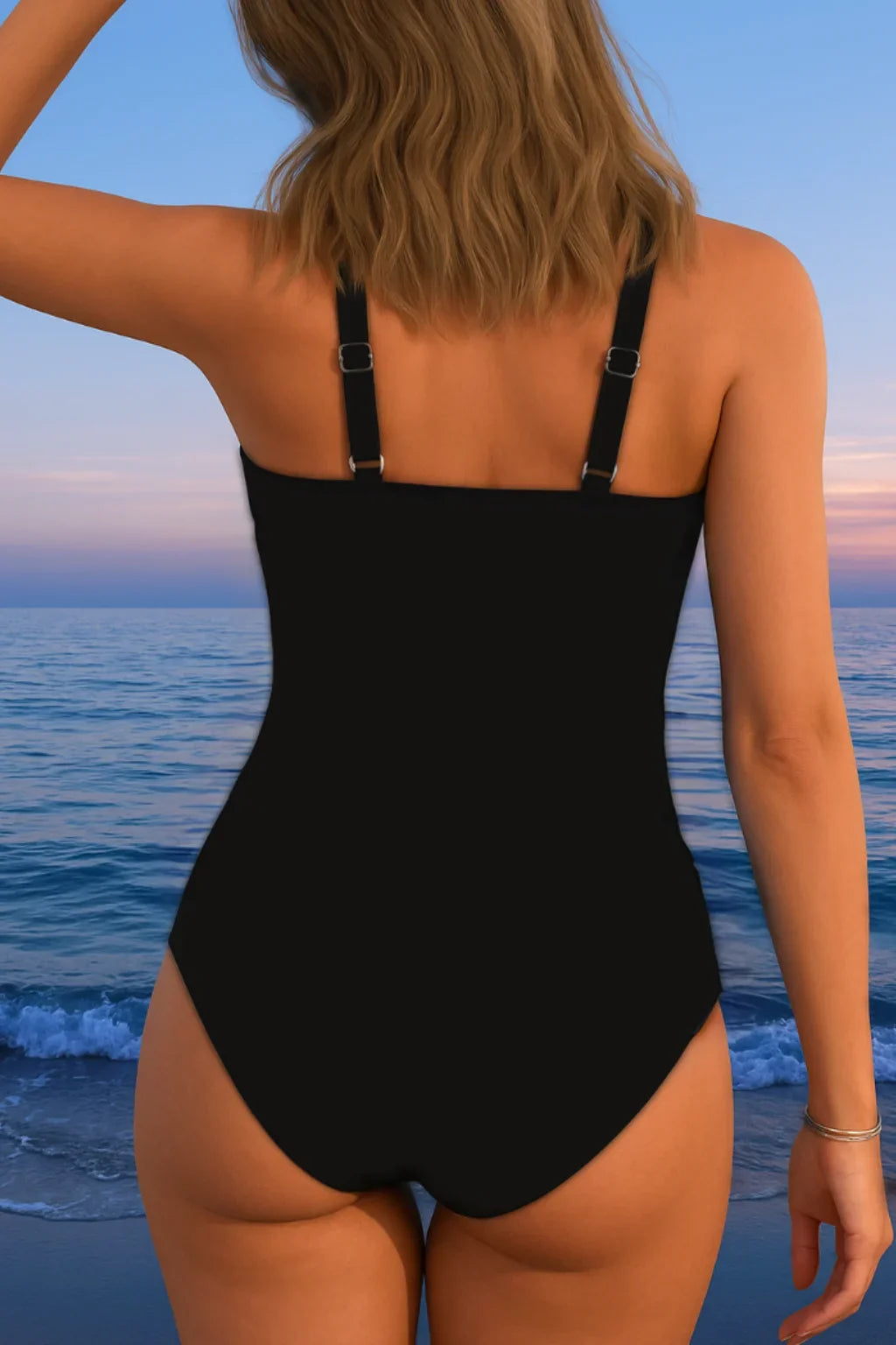 Women's tummy-control printed swimsuit with wrap V-neck and ruched side