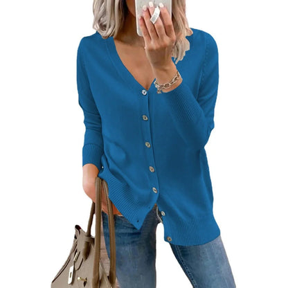 Women's V-neck button-front long sleeve knit cardigan