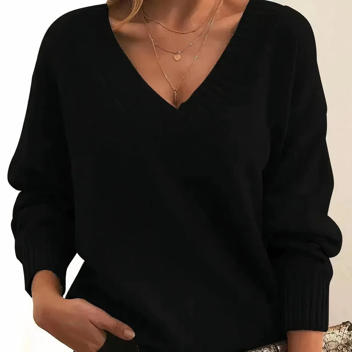 Women's V-neck long sleeve cashmere blend knit sweater