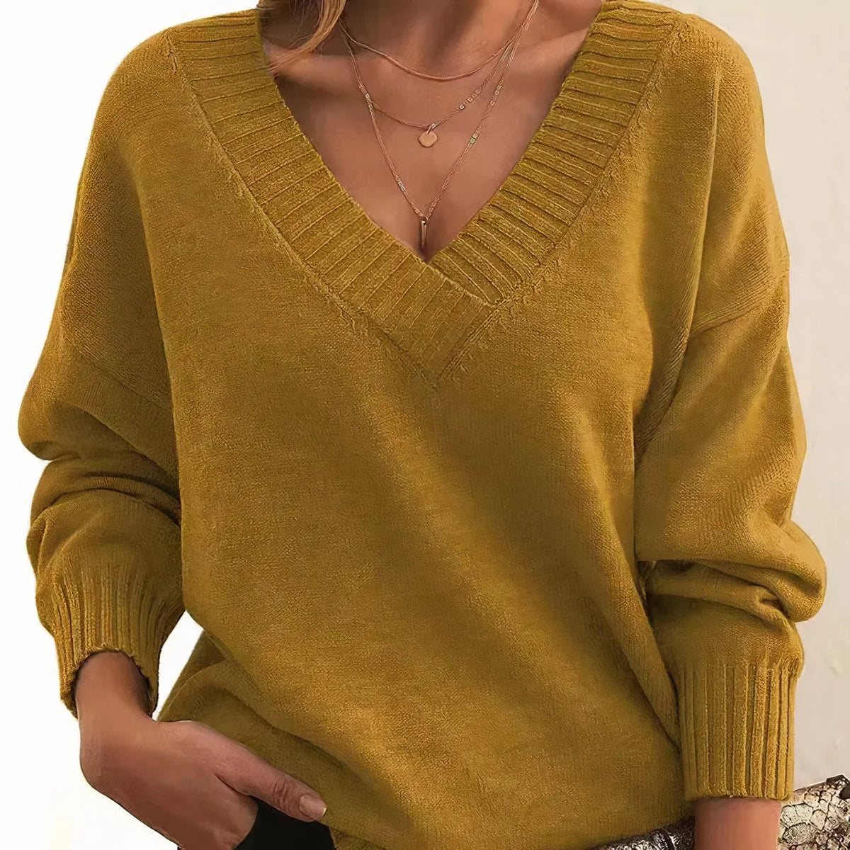 Women's V-neck long sleeve cashmere blend knit sweater – Gold