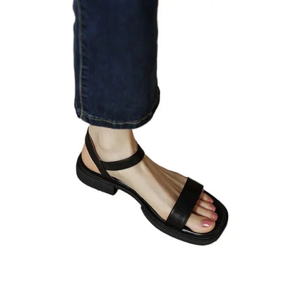 Women's vegan leather chunky platform sandals with ankle strap buckle