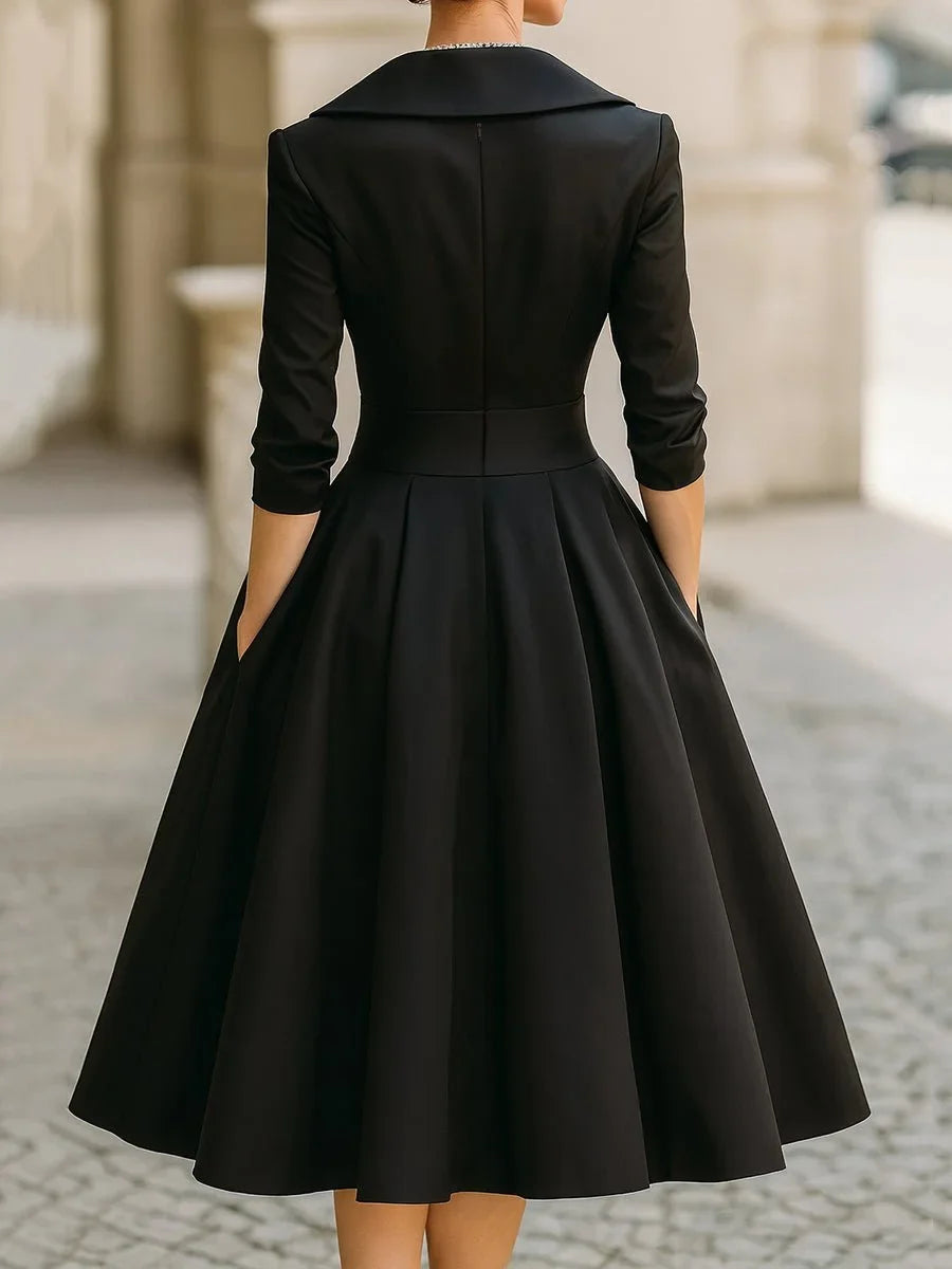 Women's vintage A-line wrap cocktail party dress midi pleated skirt