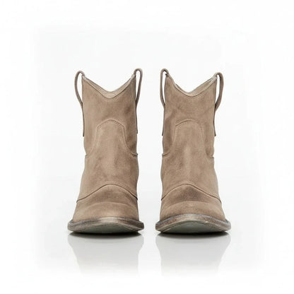 Women's vintage cowboy ankle boots with pointed toe and block heel