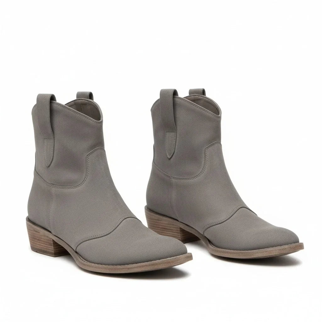 Women's vintage cowboy ankle boots with pointed toe and block heel – Grey