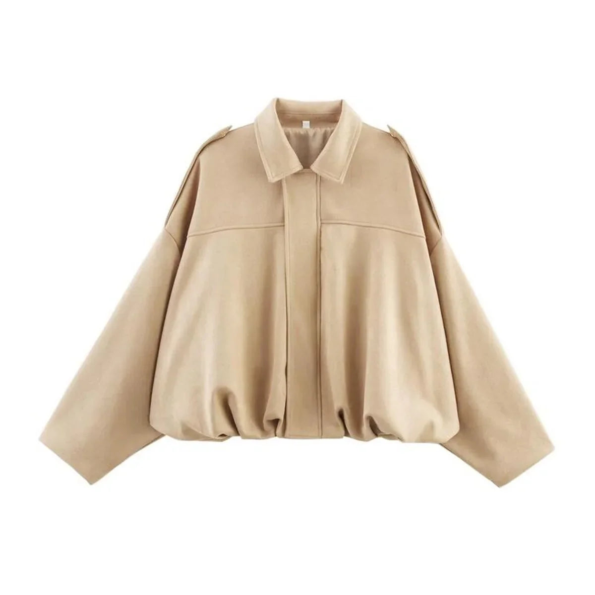 Women's vintage-inspired oversized faux suede bomber jacket – Beige