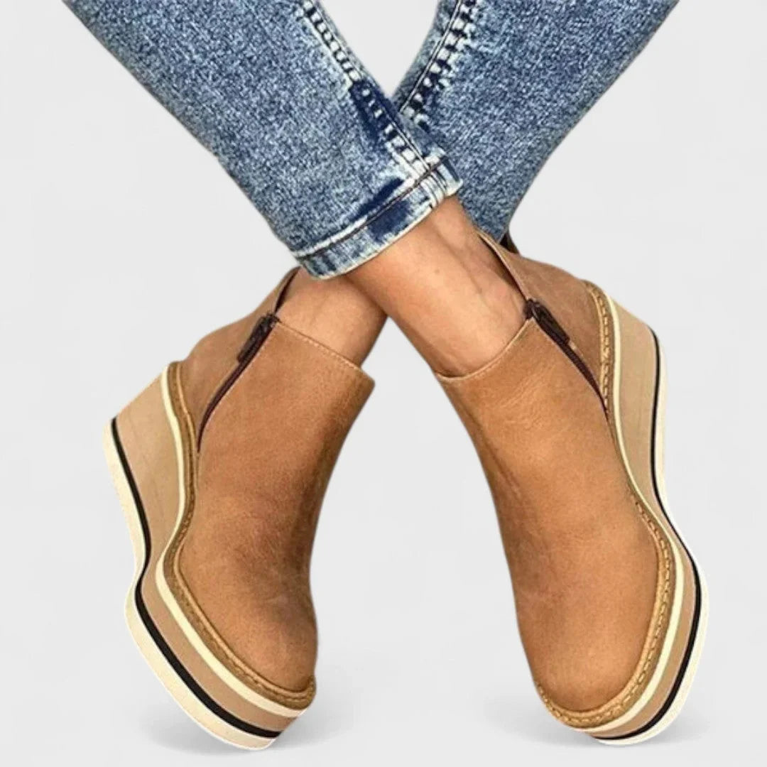 Women's waterproof faux leather wedge platform booties with side zipper
