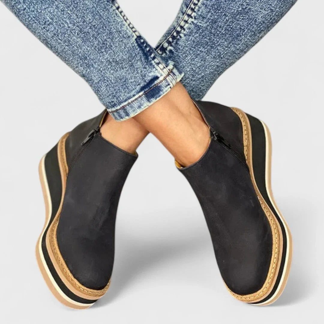 Women's waterproof faux leather wedge platform booties with side zipper