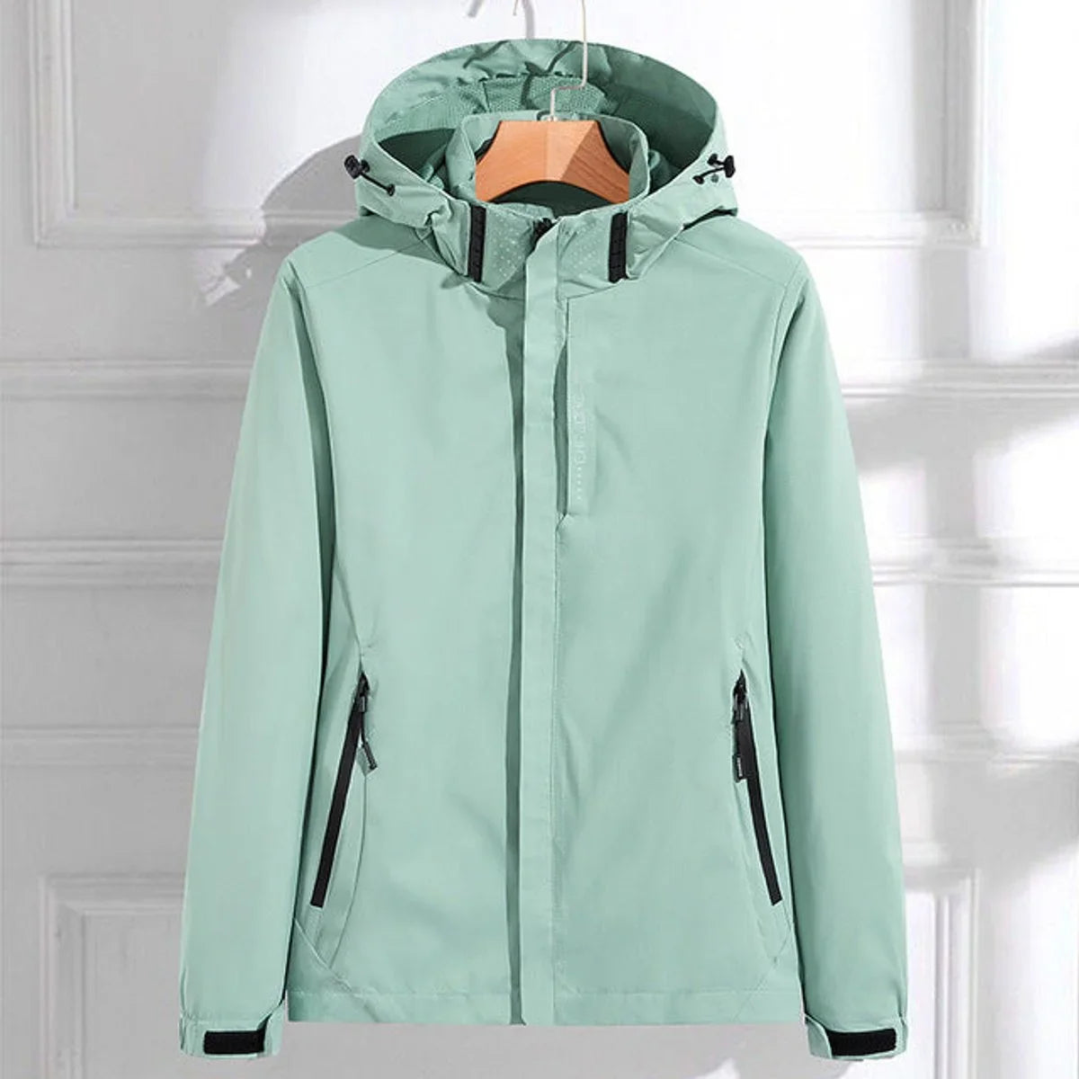 Women's waterproof hooded adjustable-fit rain jacket – Mint Green