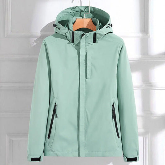 Women's waterproof hooded adjustable-fit rain jacket – Mint Green