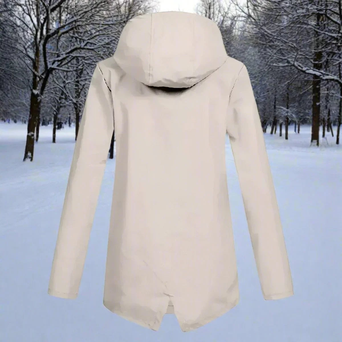Women's waterproof hooded rain jacket zip-up longline