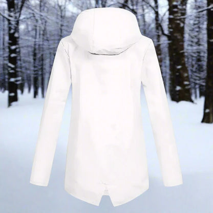 Women's waterproof hooded rain jacket zip-up longline