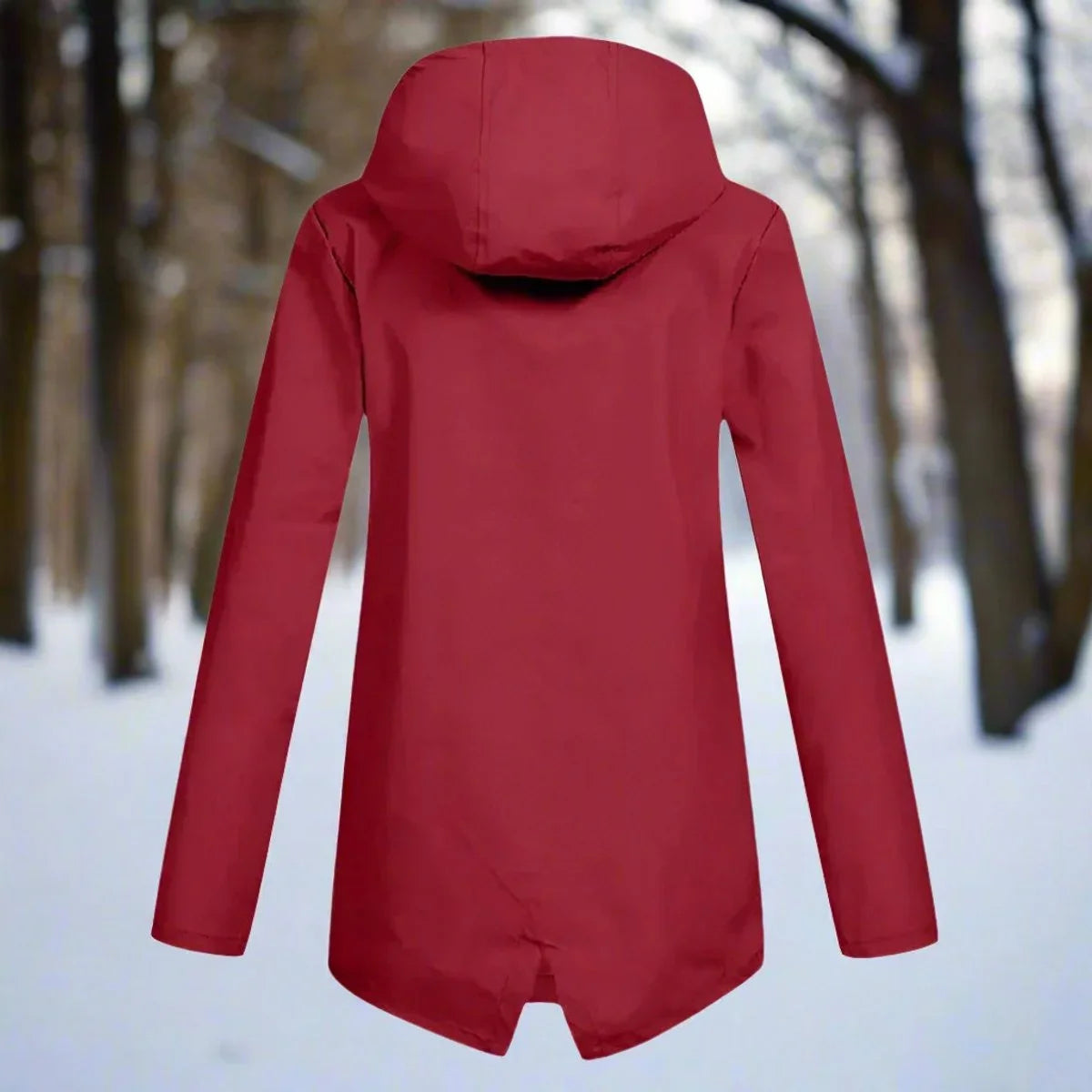 Women's waterproof hooded rain jacket zip-up longline