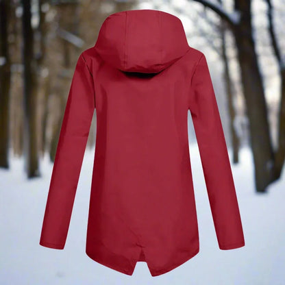 Women's waterproof hooded rain jacket zip-up longline