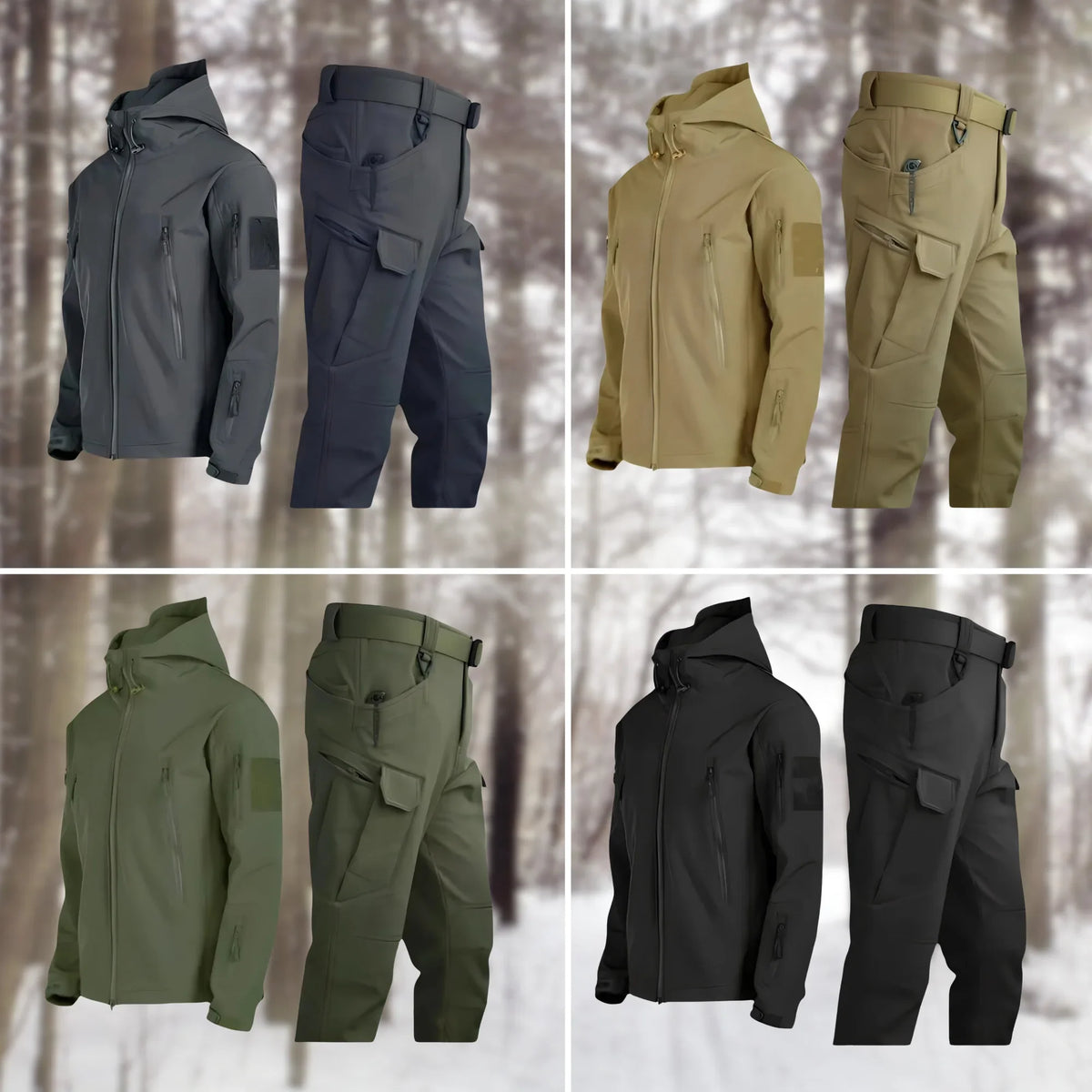 Women's waterproof outdoor tactical set with hooded jacket and cargo trousers