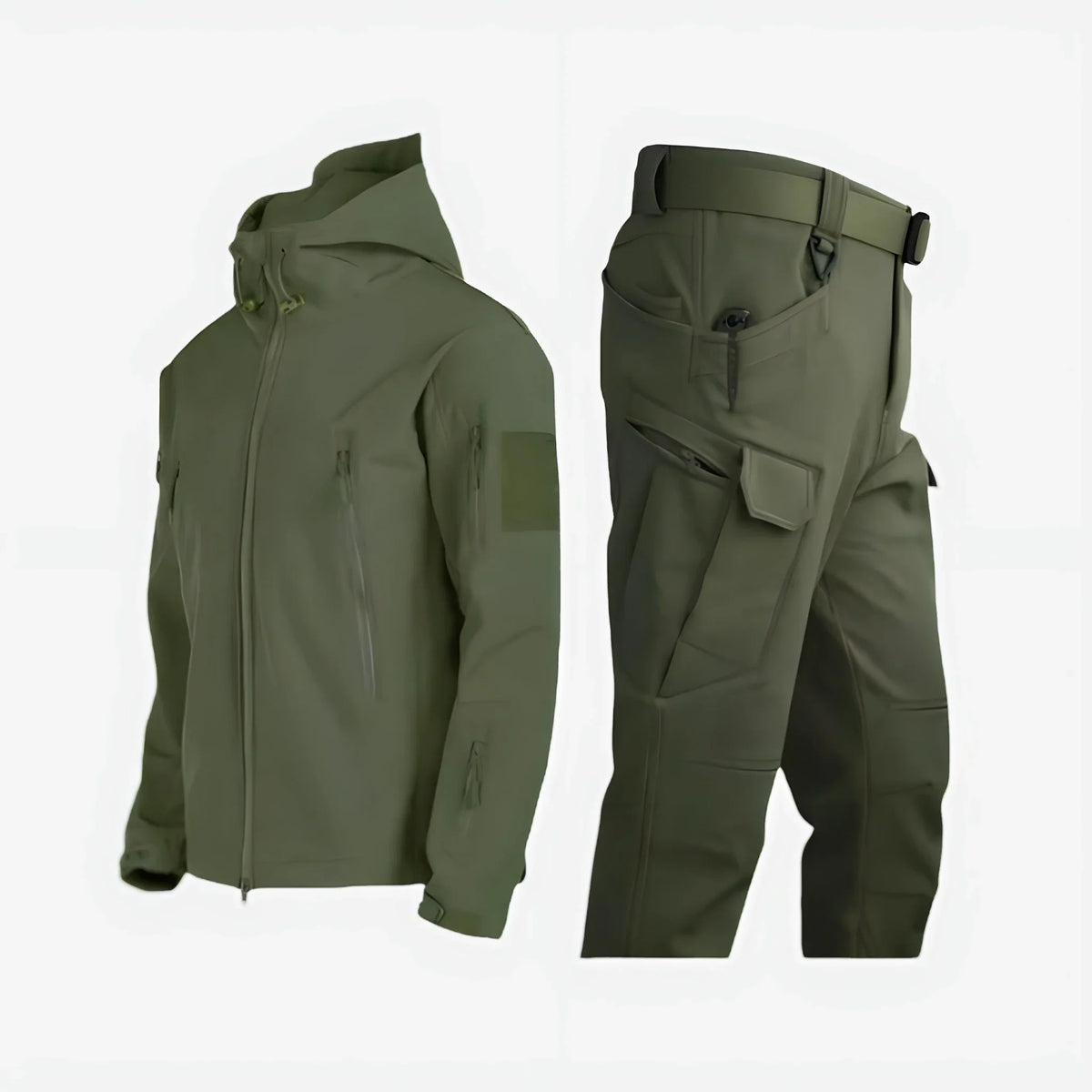 Women's waterproof outdoor tactical set with hooded jacket and cargo trousers – Green