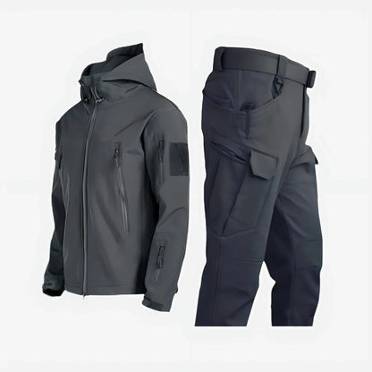 Women's waterproof outdoor tactical set with hooded jacket and cargo trousers – Grey