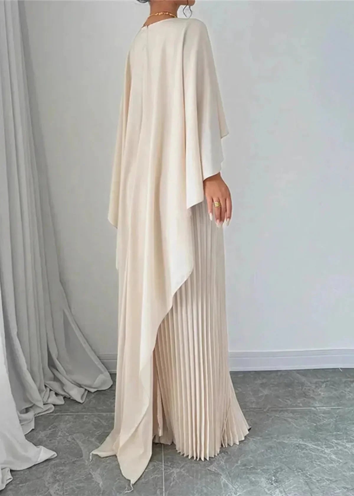 Women’s wedding guest pleated cape maxi dress