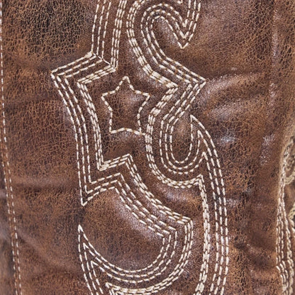 Women's western calf-high boots with pointed toe and decorative stitching