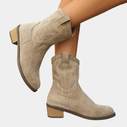Women's western embroidered suede mid-calf ankle boots – Gray