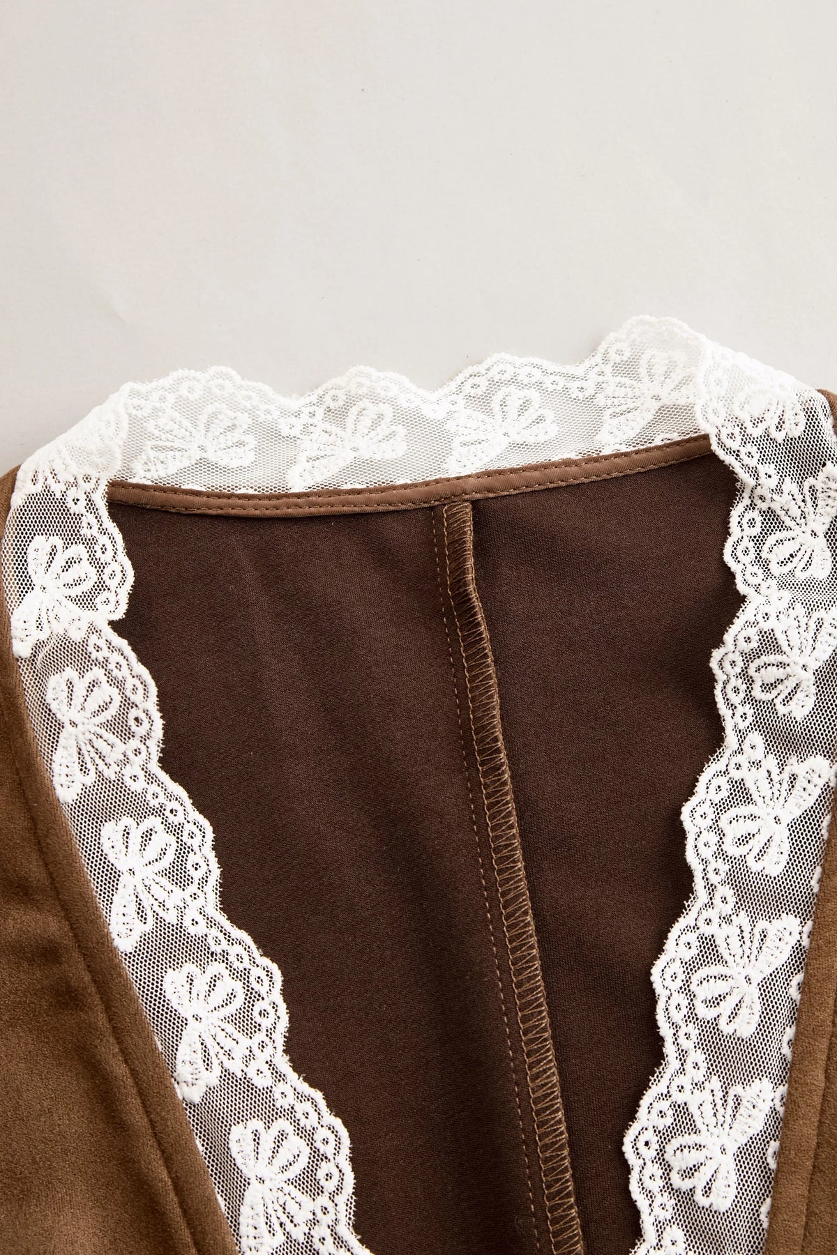 Women's western lace long sleeve blouse with high-neck collar and ruffled cuffs – Brown