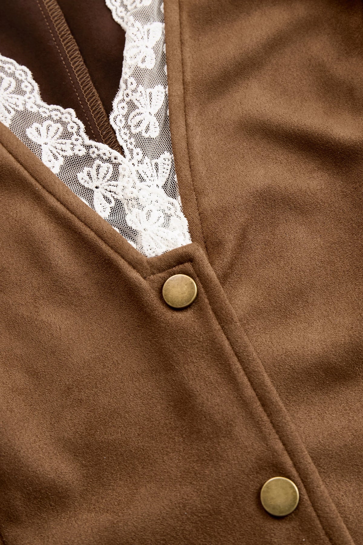 Women's western lace long sleeve blouse with high-neck collar and ruffled cuffs – Brown