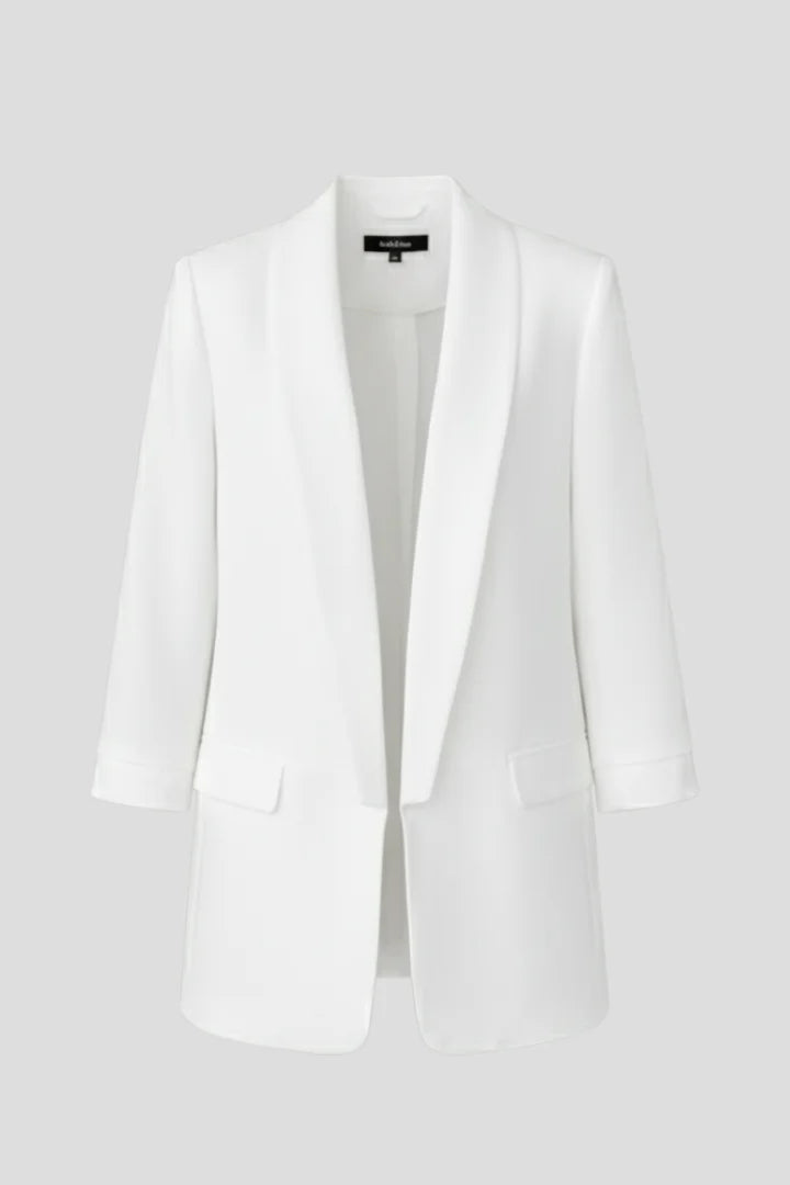 Women's fitted 3/4-sleeve open-front blazer with shawl lapel